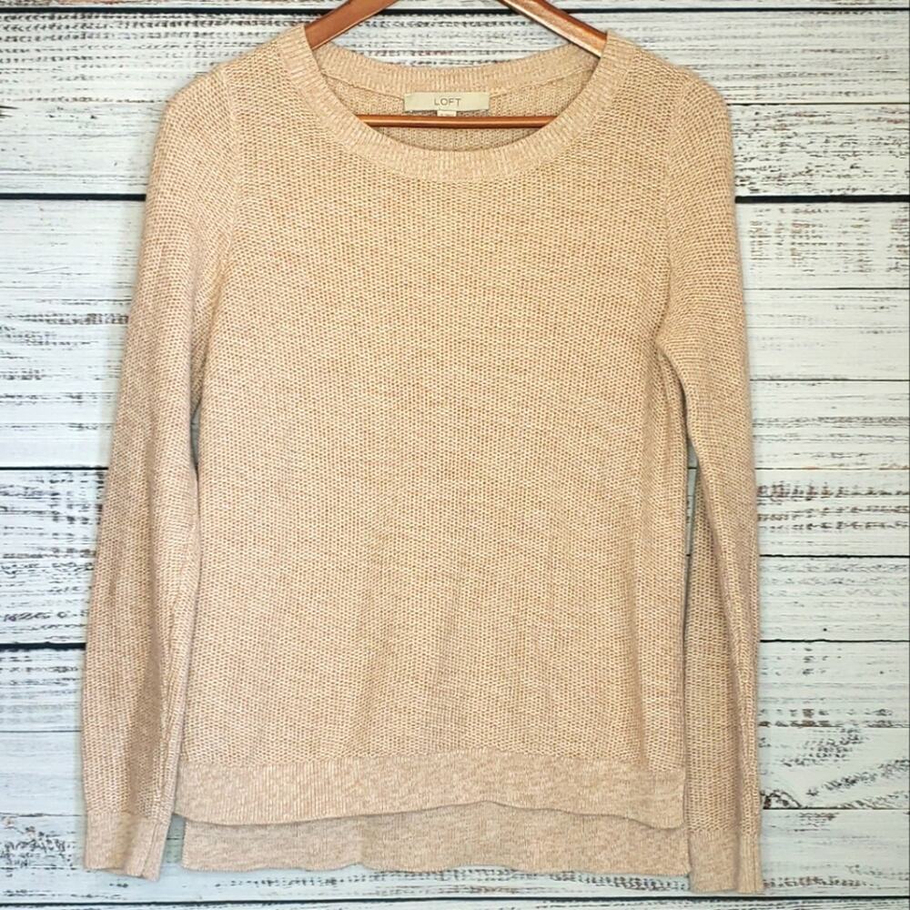 EUC 100% Cotton LOFT brand, light-weight sweater, cream color, waffle knit Sz S